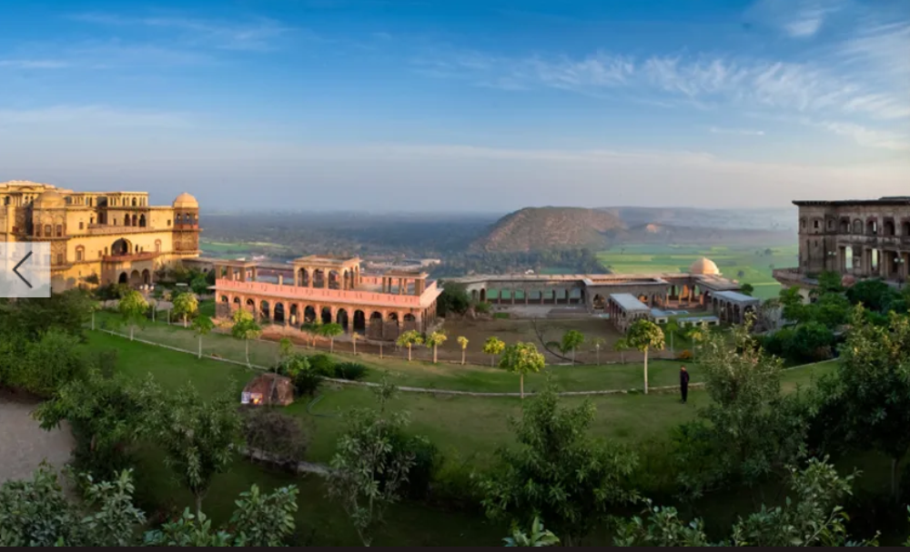 A view of the Neemrana Hotel showing hills in the background.